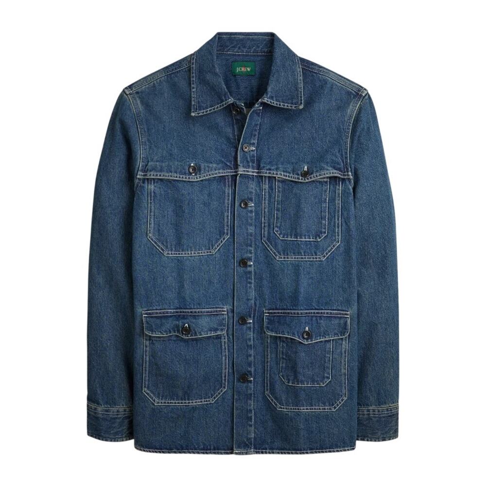 J.Crew Denim Field Utility Overshirt Cargo Shacket Jacket Field Wash Blue Size L